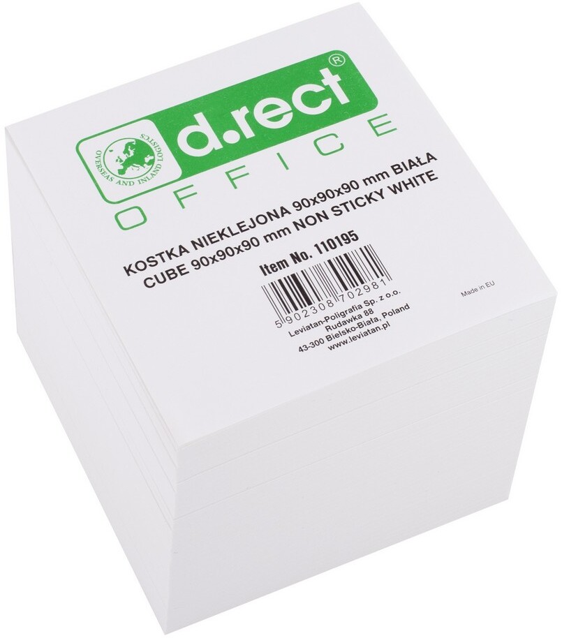 Karteczki do notatek D.Rect, nieklejone, 90x90x90mm, biały