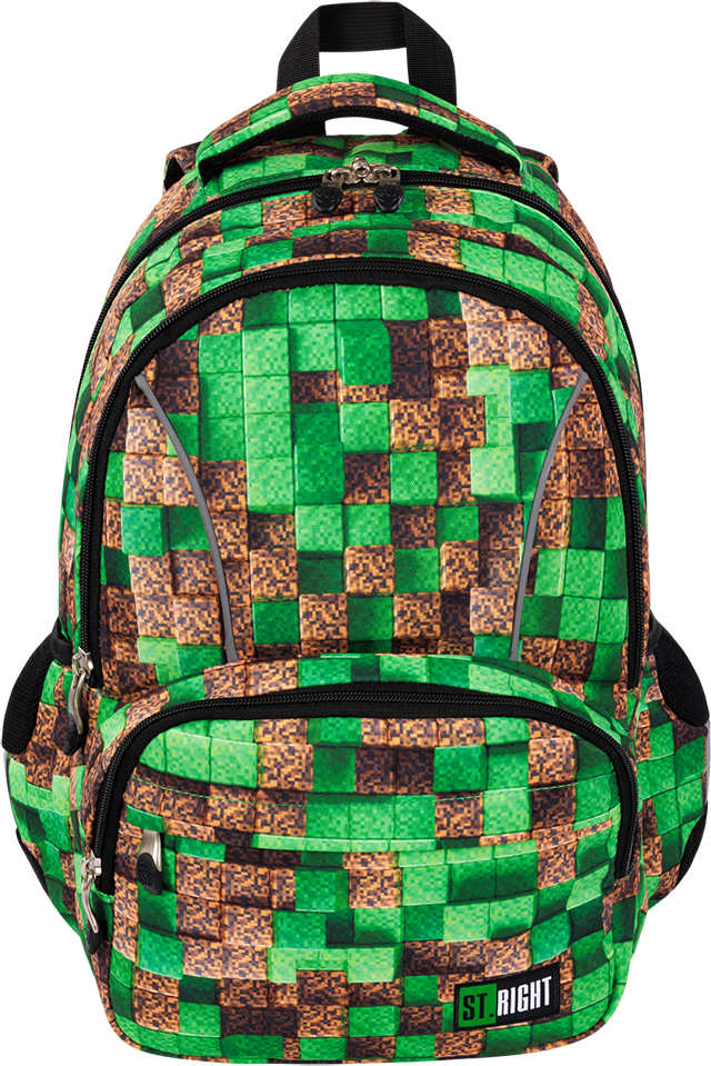 Plecak szkolny St.Right BP76 Pixel Cubes, dwukomorowy, 21l, 44x30x20cm, brązowo-zielony