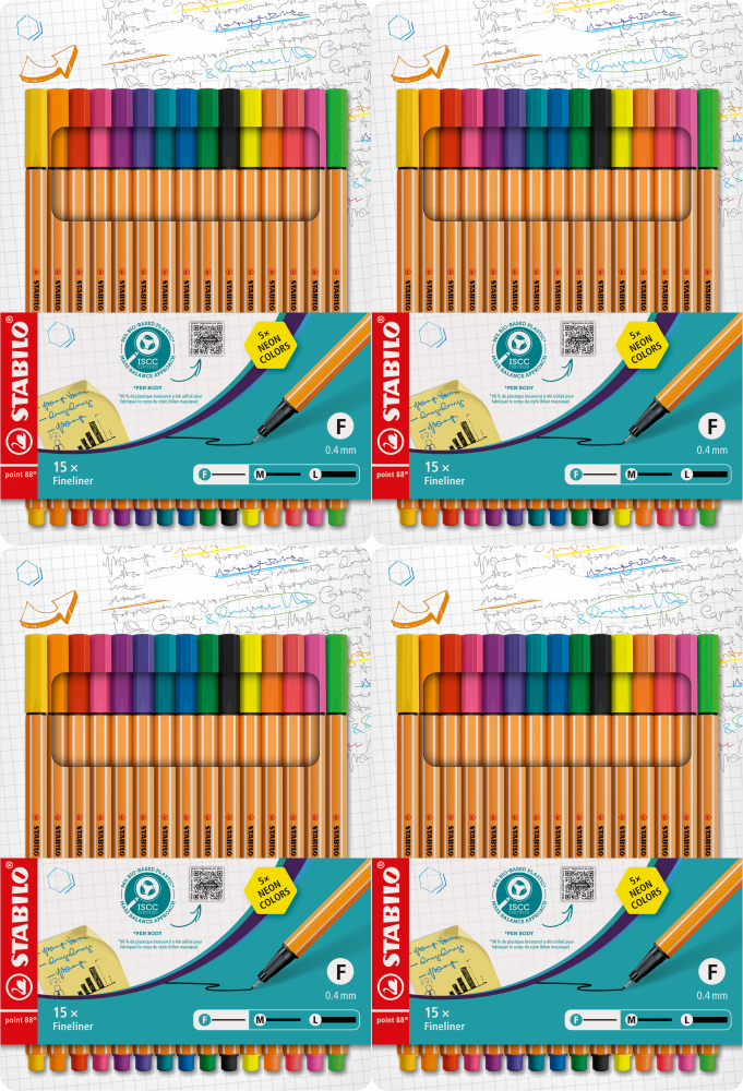 4x Cienkopis Stabilo, Point 88 8815, 0.4mm, 15 sztuk, mix kolorów
