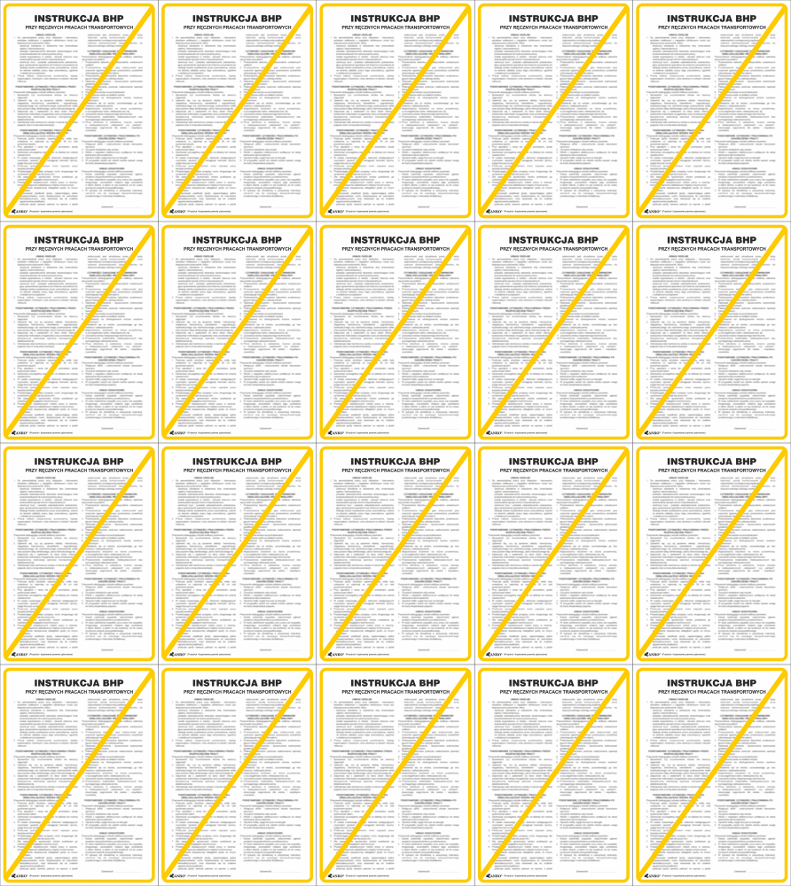 20x Tabliczka informacyjna Instrukcja BHP przy ręcznych pracach transportowych Anro, 25x35cm