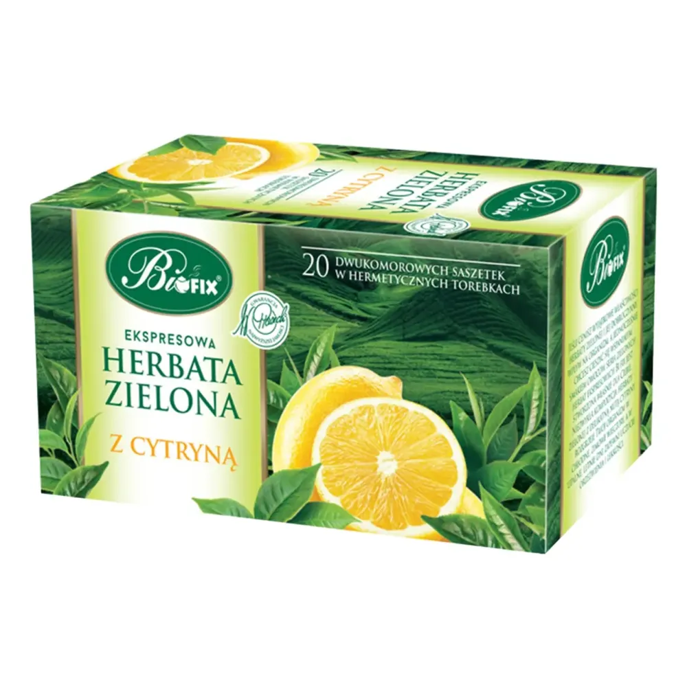 Herbata zielona smakowa w kopertach BiFix, z cytryną, 20 sztuk x 2g