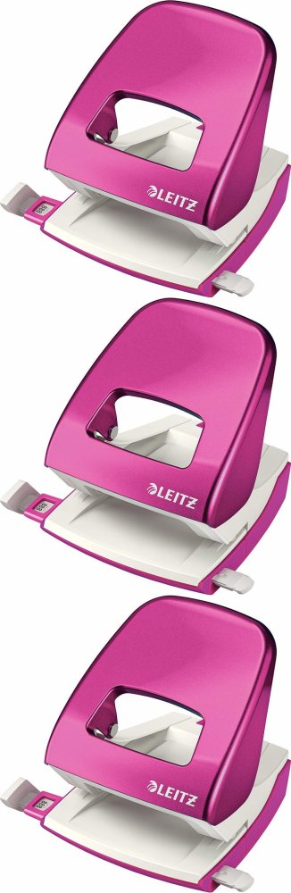 3x Dziurkacz Leitz Wow NeXXt, do 30 kartek, metaliczny różowy