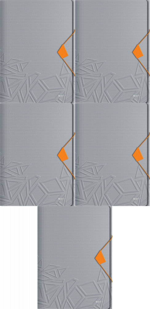 5x Teczka plastikowa z gumką Leitz Urban Chic, A4, 15 mm, szary