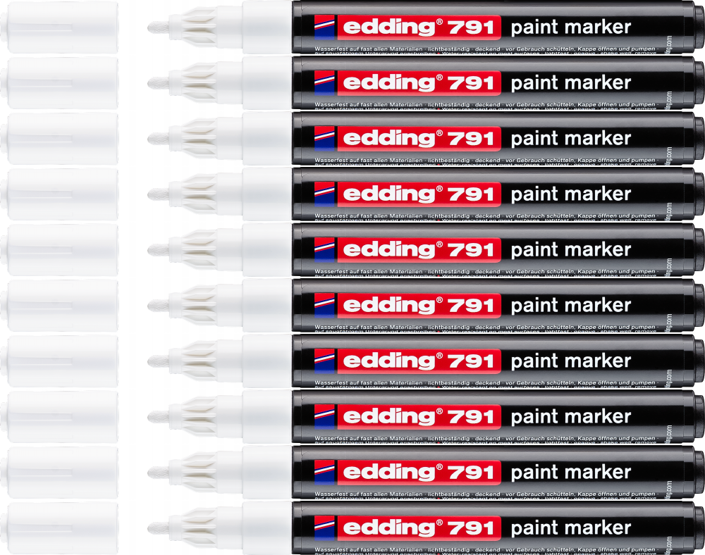 10x Marker olejowy edding, 791, okrągła, 1-2mm, biały
