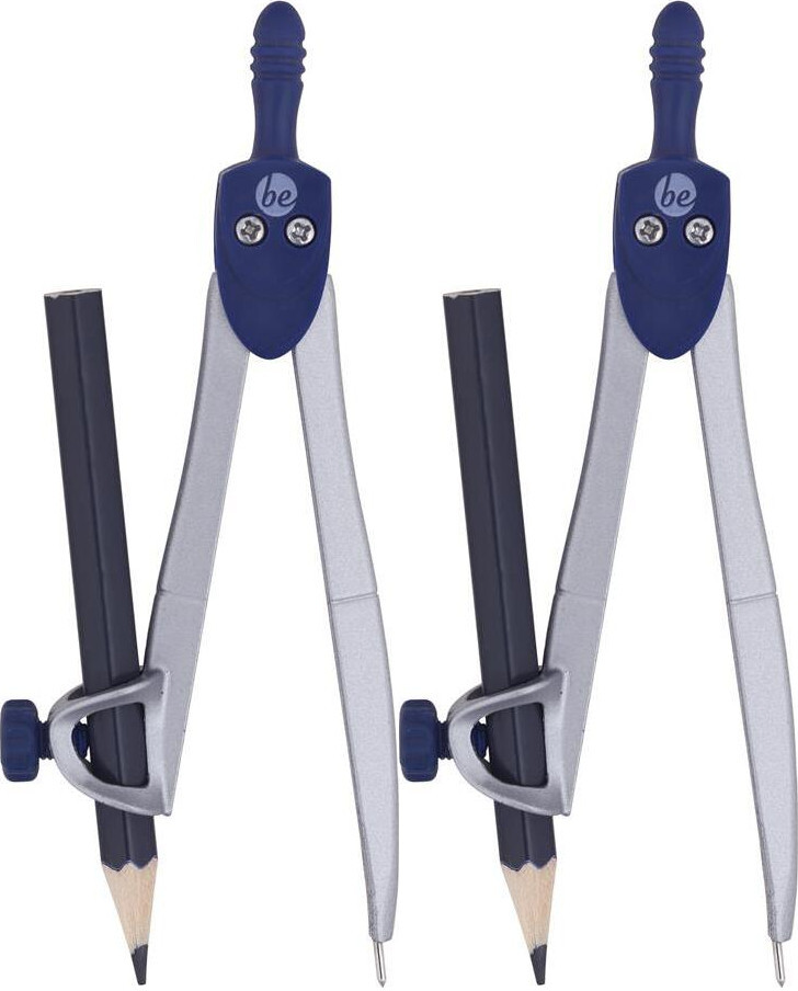 2x Cyrkiel szkolny MemoBe, z ołówkiem, srebrny