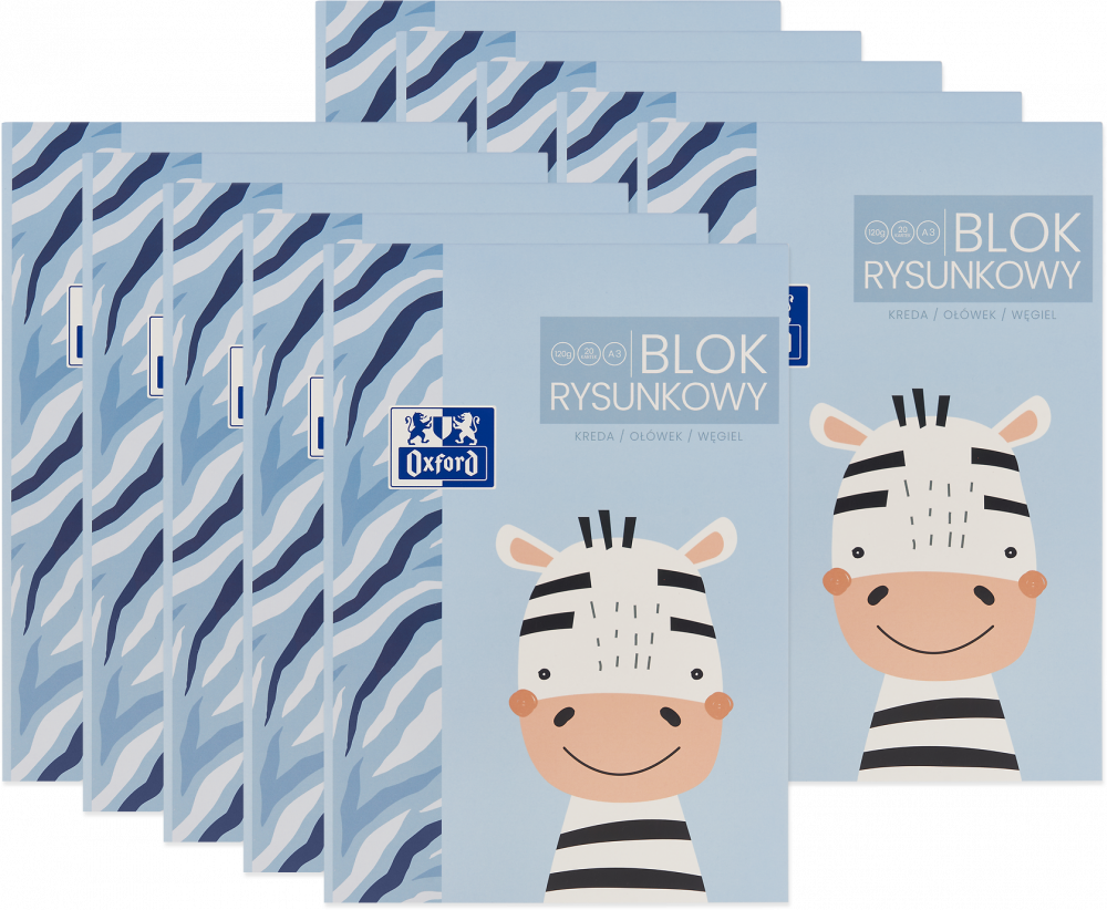 10x Blok rysunkowy Oxford Kids, A3, 20 kartek, biały