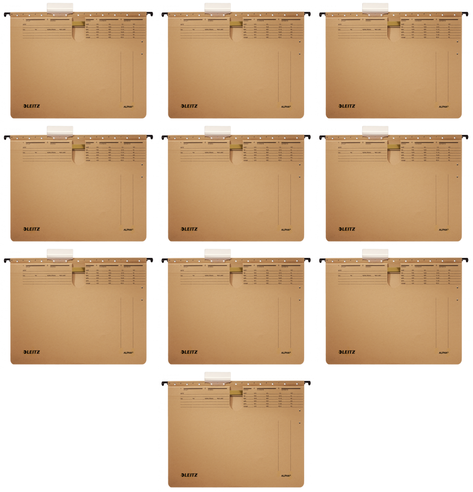 10x Skoroszyt zawieszany Leitz Alpha, A4, 348x270mm, 225g/m2, brązowy
