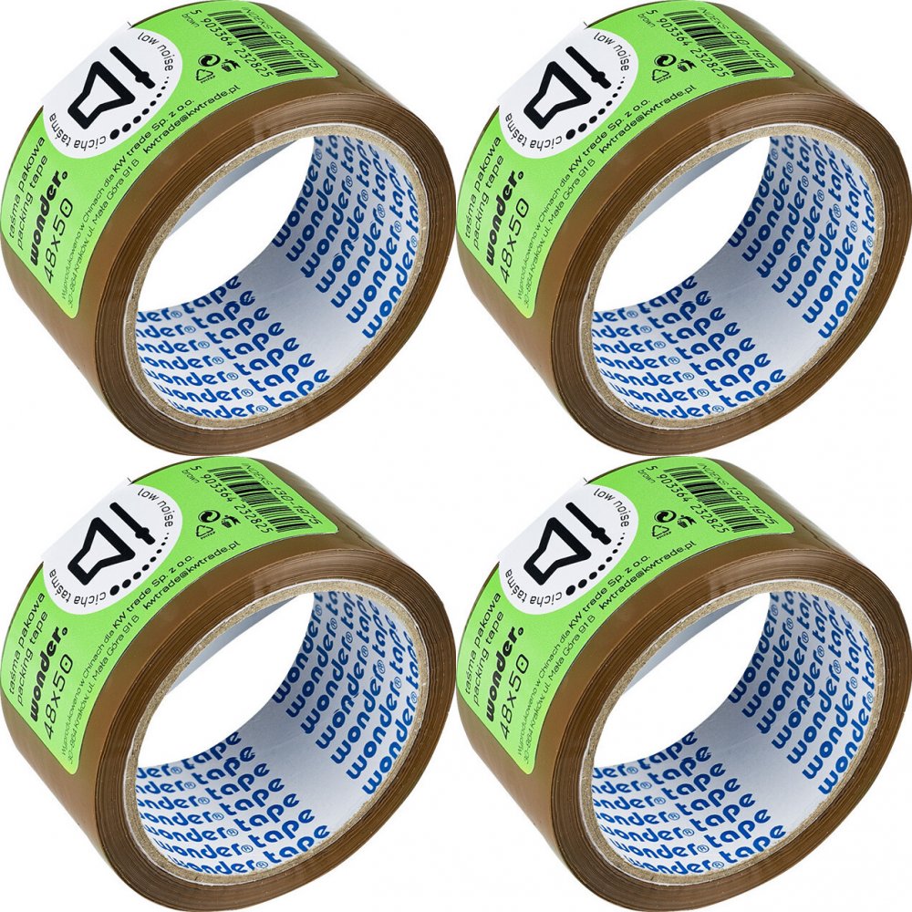 4x Taśma pakowa Grand Wonder, cicha, 48mmx50m, brązowy