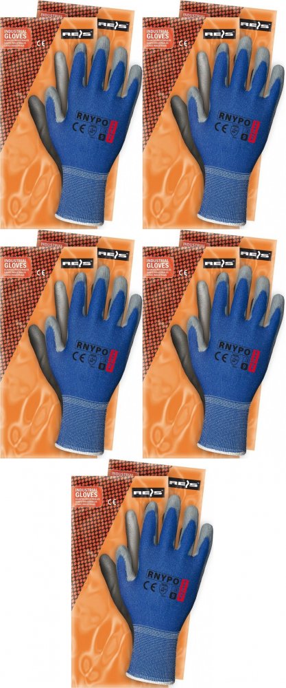 5x Rękawice robocze Reis Rnypo, powlekane, rozmiar 7, niebiesko-szary