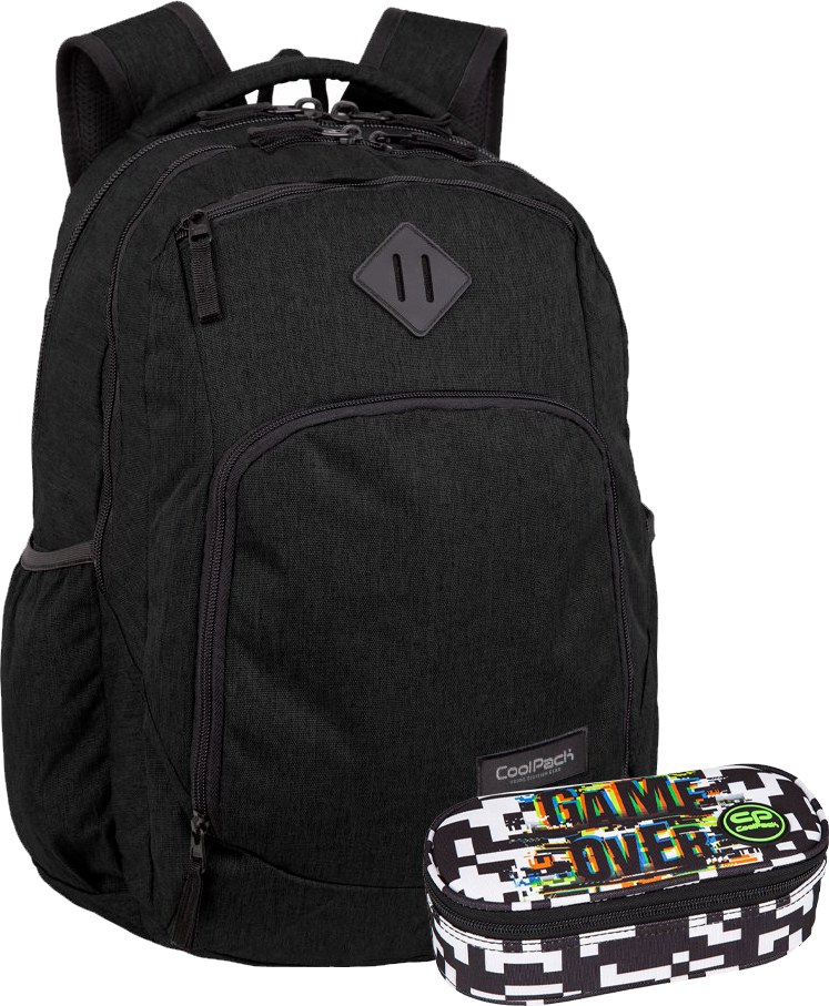 Zestaw: Plecak szkolny CoolPack Break Snow Black + Piórnik saszetka CoolPack Campus Game Over, bez wyposażenia