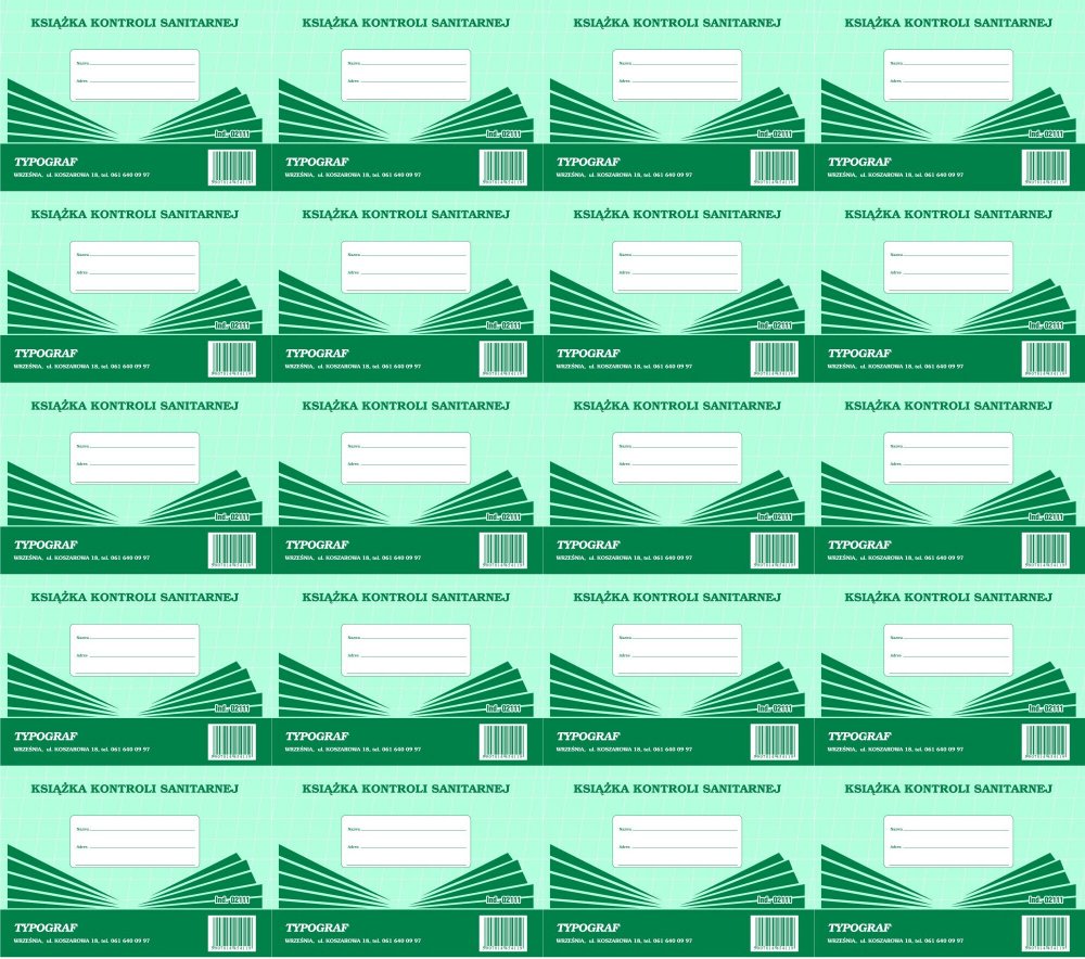 20x Druk akcydensowy Książka kontroli sanitarnej Typograf, A5, offsetowy, 24k