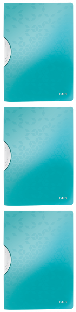 3x Skoroszyt plastikowy z klipsem Leitz Wow ColorClip, A4, do 30 kartek, turkusowy