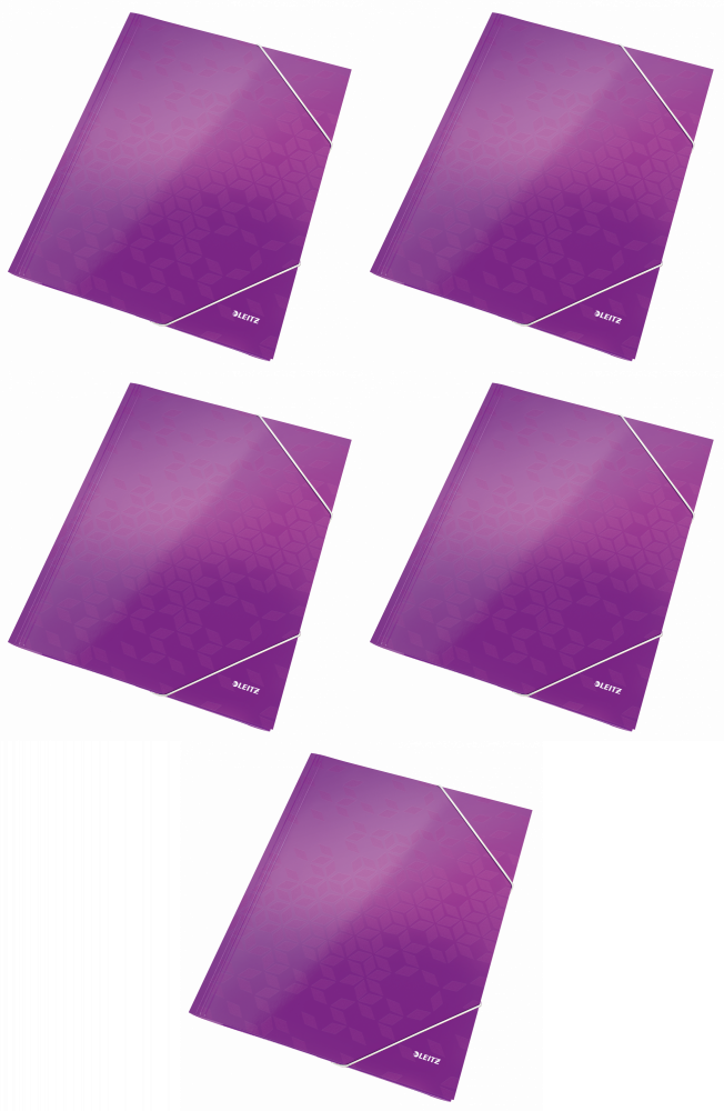 5x Teczka kartonowa z narożną gumką Leitz Wow, A4, 300g/m2, 15mm, fioletowy