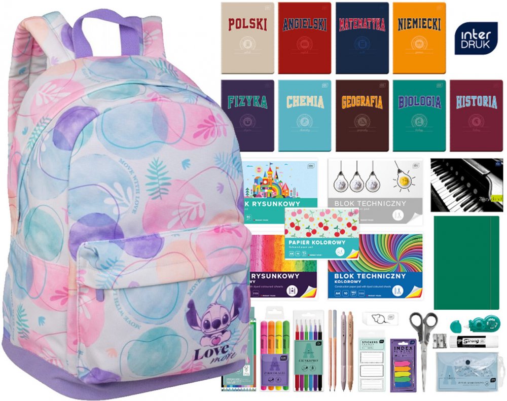 Zestaw: Plecak szkolny Coolpack Cross Stitch Pastel + Wyprawka szkolna Interdruk, do klas 4-8