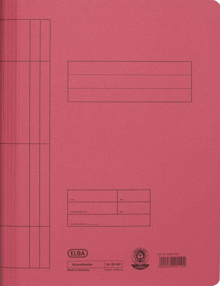 Skoroszyt kartonowy bez oczek Elba, A4, do 100 kartek, 250g/m2, czerwony