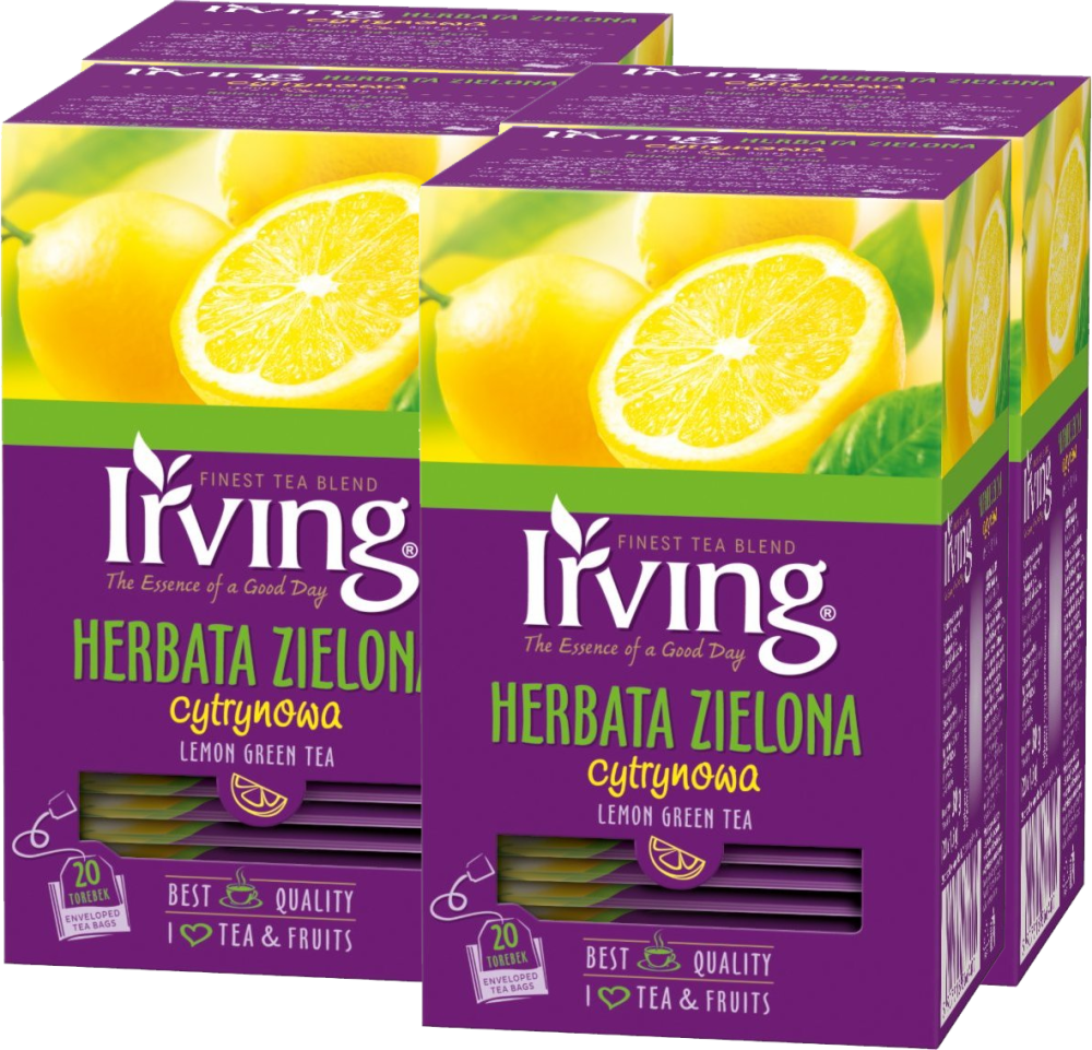 4x Herbata zielona smakowa w kopertach Irving, cytrynowa, 20 sztuk x 1.5g