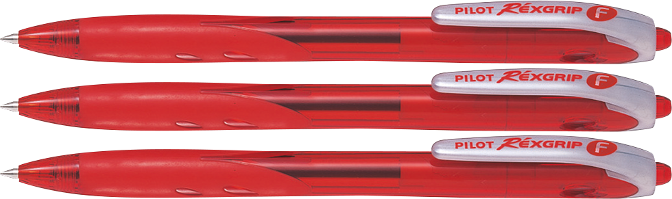 3x Długopis automatyczny Pilot, Rexgrip F, 0.21mm, czerwony