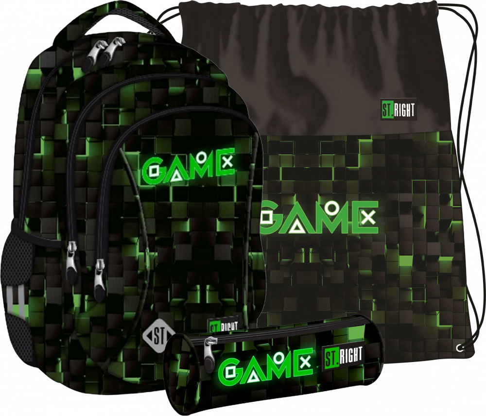 Zestaw: Plecak + piórnik tuba + worek na buty St.Right Green Game
