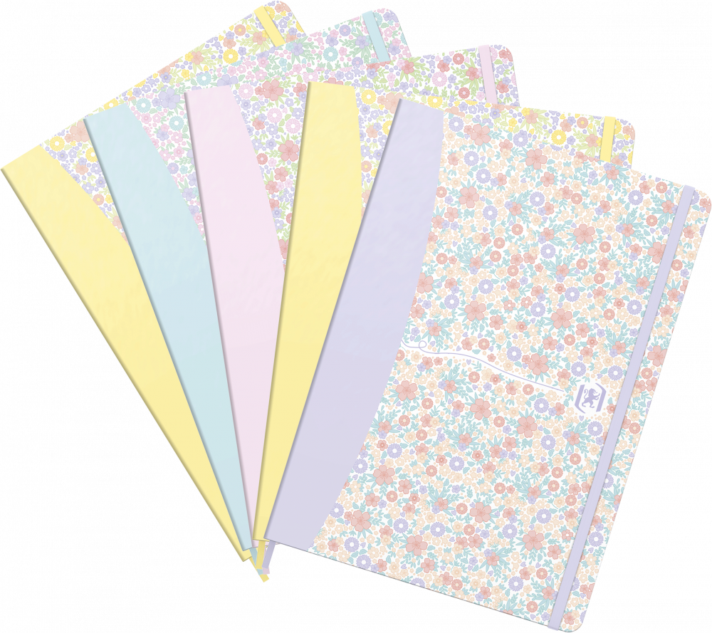 5x Notatnik w kratkę Oxford Floral, A5, twarda oprawa, 80 kartek, mix wzorów