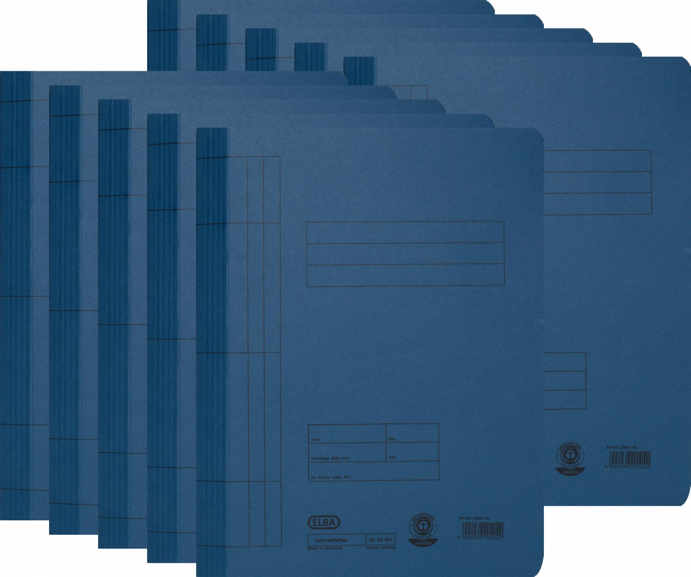 10x Skoroszyt kartonowy bez oczek Elba, A4, do 100 kartek, 250g/m2, niebieski
