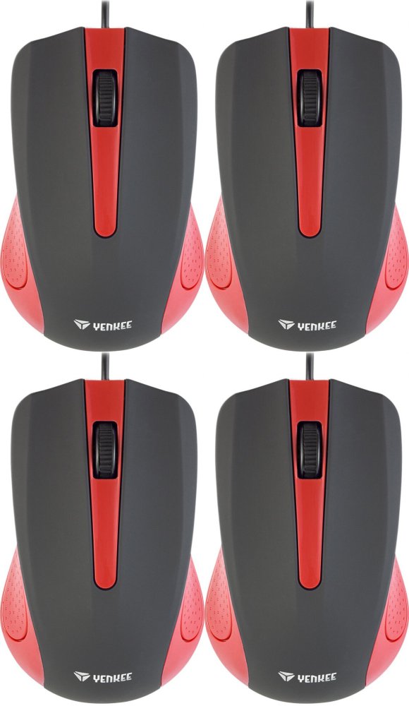 4x Mysz przewodowa Yenkee USB Suva, optyczna, czerwono-czarny