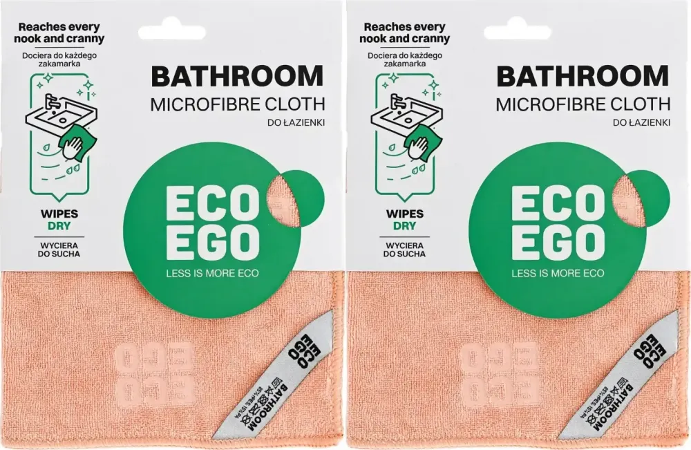 2x Ściereczka z mikrofibry Eco Ego Bathroom, do łazienek, 40x40cm, 1 sztuka, brzoskiwniowy