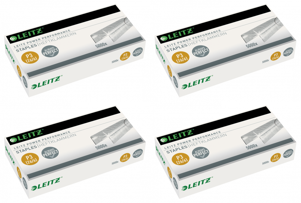 4x Zszywki Leitz Power Performance , 26/6 (P3), 5000 sztuk, srebrny