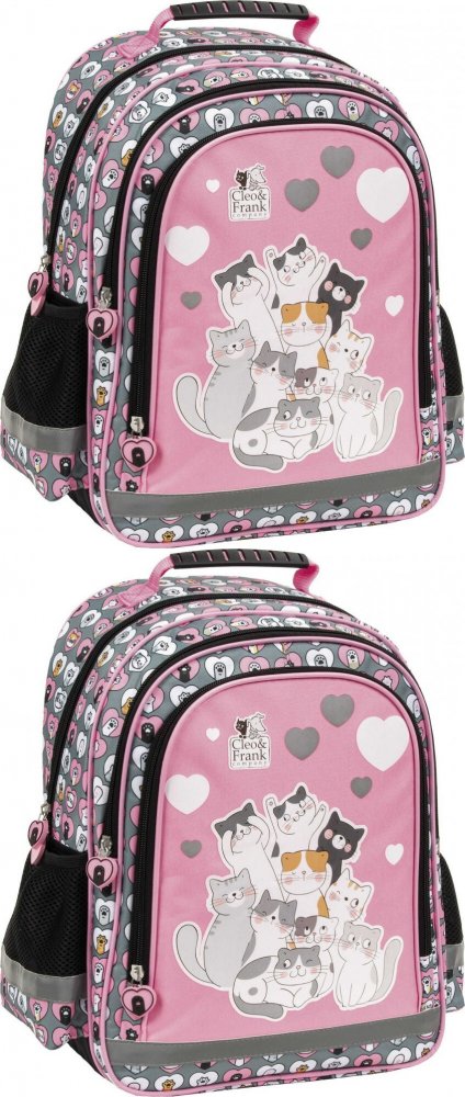 2x Plecak szkolny Derform 15 B Cleo&Frank 39 (Kot), dwukomorowy, 18l, 38x28x18cm, szary