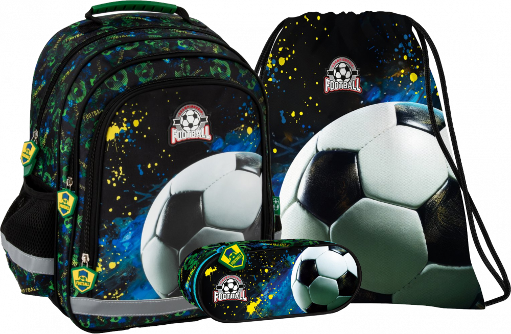 Zestaw: Plecak szkolny + piórnik saszetka + worek na buty Derform Piłka