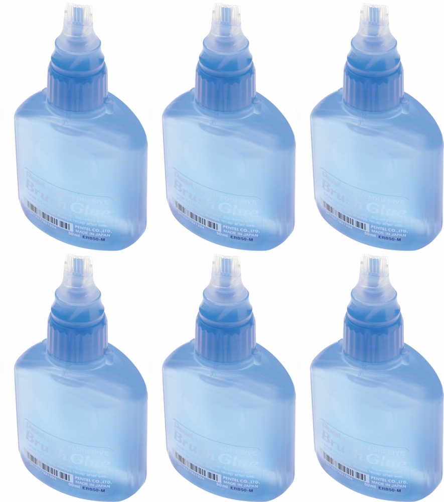 6x Klej z pędzelkiem Pentel ERB50, w płynie, 50ml