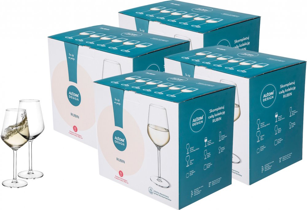 4x Kieliszki do białego wina Altom Design Rubin, 370ml, szkło, komplet 6 sztuk, przezroczysty