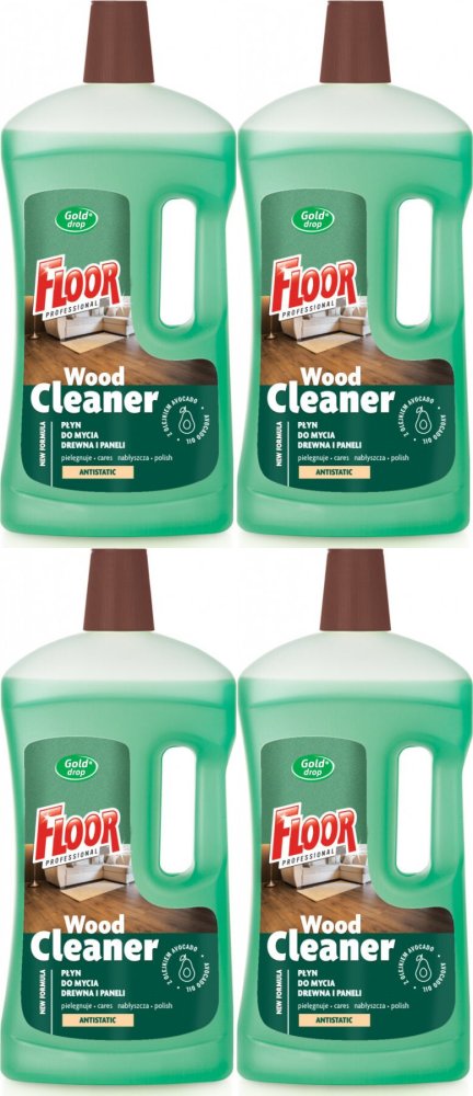 4x Płyn do mycia drewna i paneli Floor Professional Gold Drop, z olejkiem z avocado, 1l