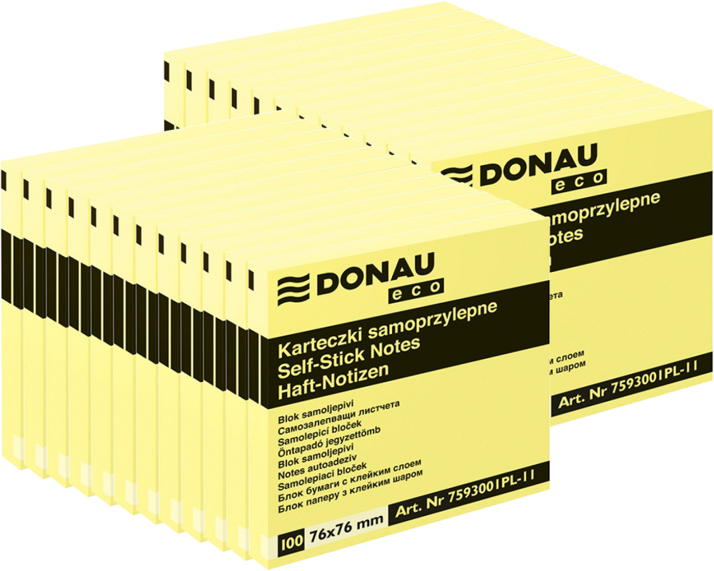 24x Karteczki samoprzylepne Donau Eco, 76x76mm, 100 karteczek, jasnożółty
