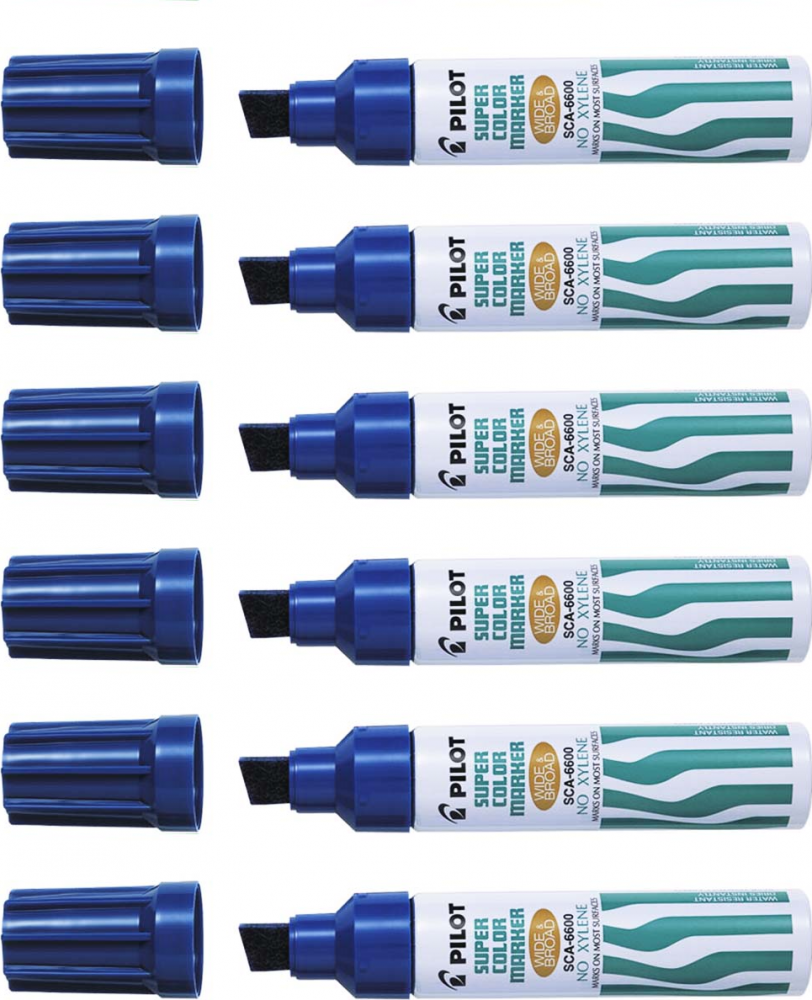6x Marker permanentny Pilot, Jumbo SCA 6600, ścięta, 12.5mm niebieski