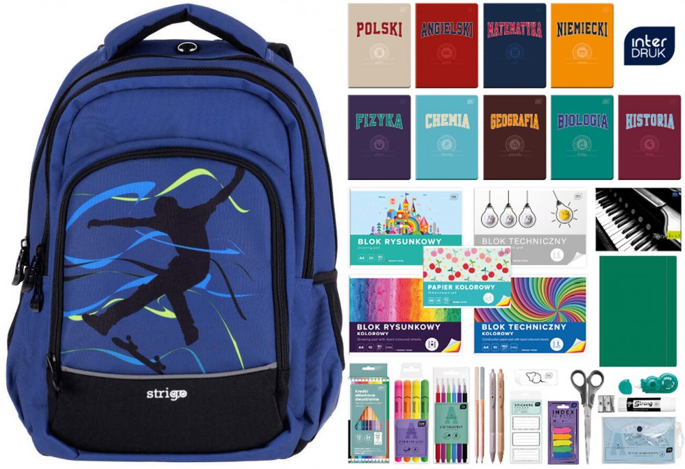 Zestaw: Plecak szkolny Strigo Misty Skate + Wyprawka szkolna Interdruk, do klas 4-8