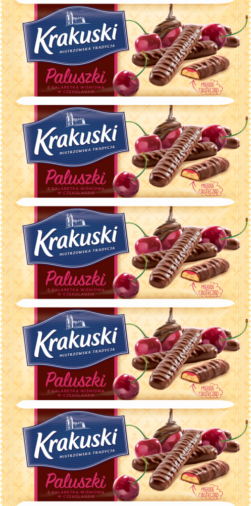 5x Ciastka paluszki z galaretką Krakuski, wiśniowy, 144g