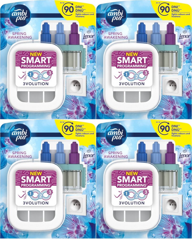 4x Odświeżacz elektryczny Ambi Pur 3Volution Lenor Spring Awakening, urządzenie + wkład 20ml