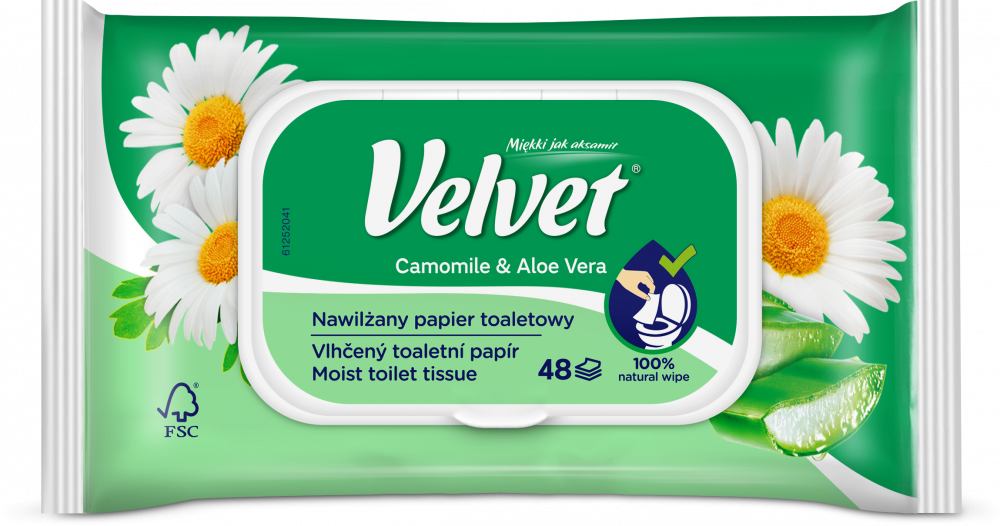 Papier nawilżany Velvet Camomile & Aloe Vera, 48 sztuk