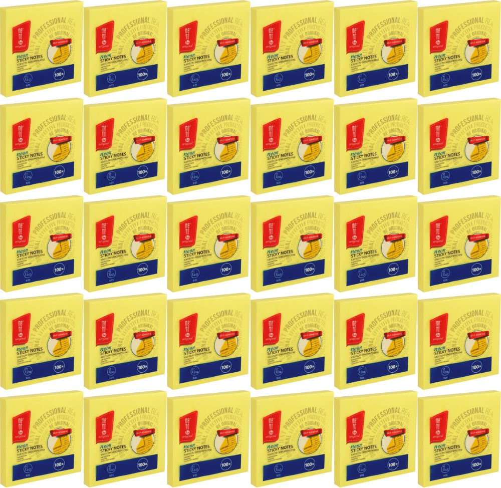 48x Karteczki samoprzylepne MemoBe, 75x75mm, 100 karteczek, neonowy żółty
