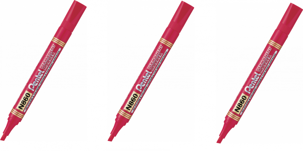 3x marker permanentny Pentel N860, ścięta, 4.5mm czerwony