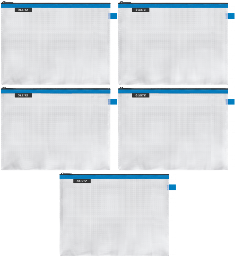 5x Koszulka/saszetka z suwakiem Leitz Wow, wodoodporna, rozmiar L, niebieski