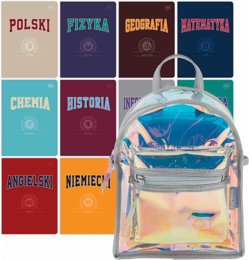 Zestaw: Plecak Starpak Glossy + Zeszyt przedmiotowy Interdruk, A5, 60 kartek, 10 sztuk