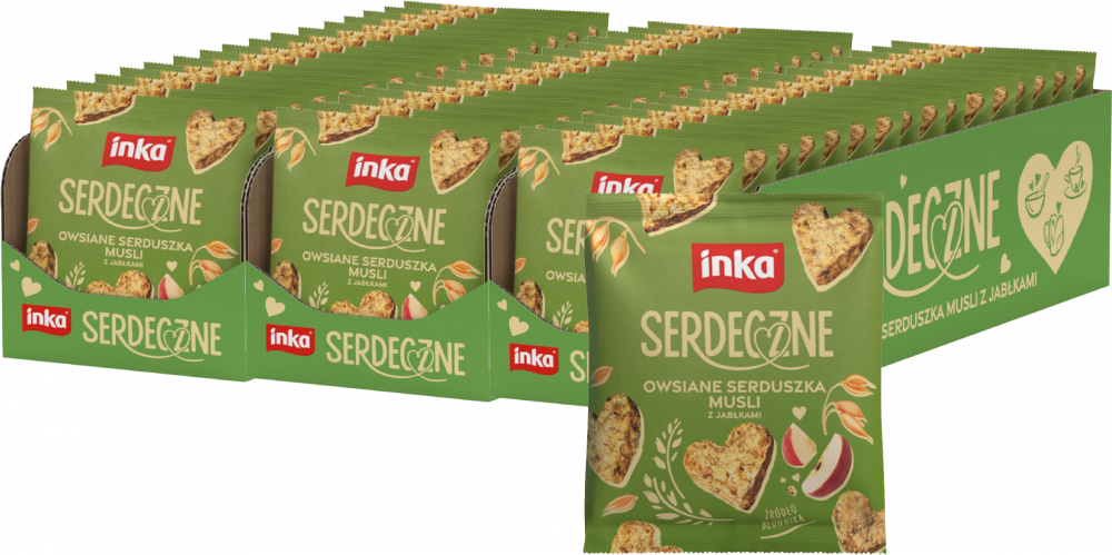 45x Ciasteczka owsiane serduszka musli Inka, z jabłkiem, 50g