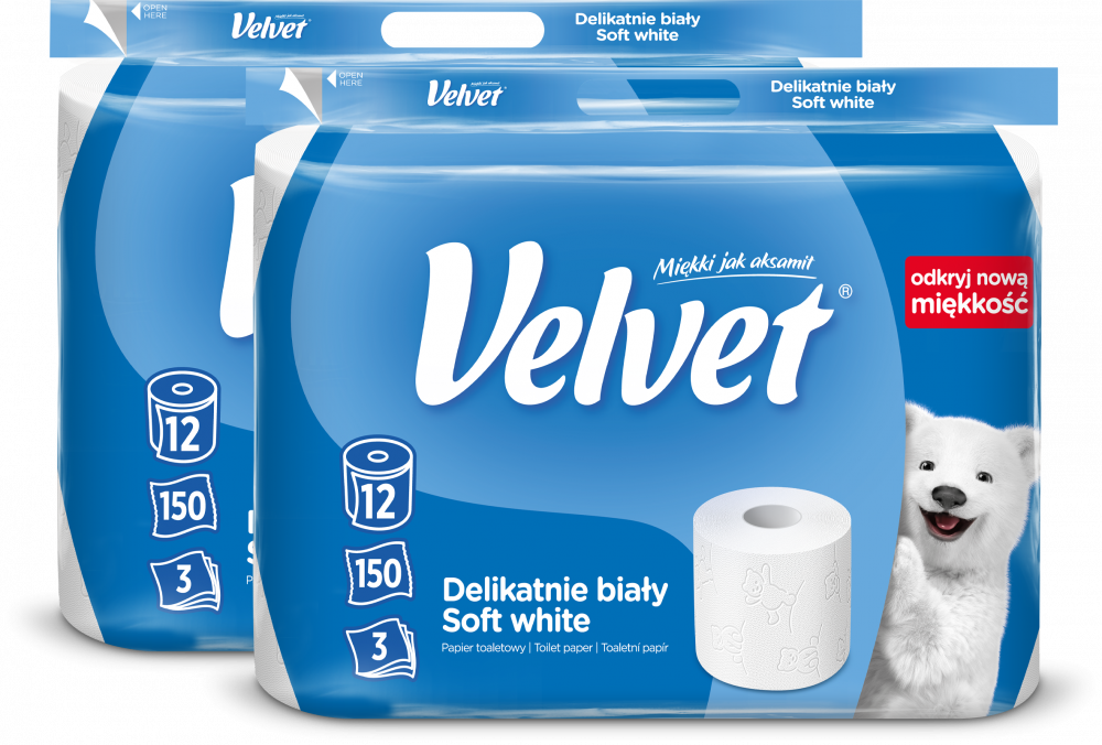 2x Papier toaletowy Velvet, 3-warstwowy, 12 rolek, delikatnie biały