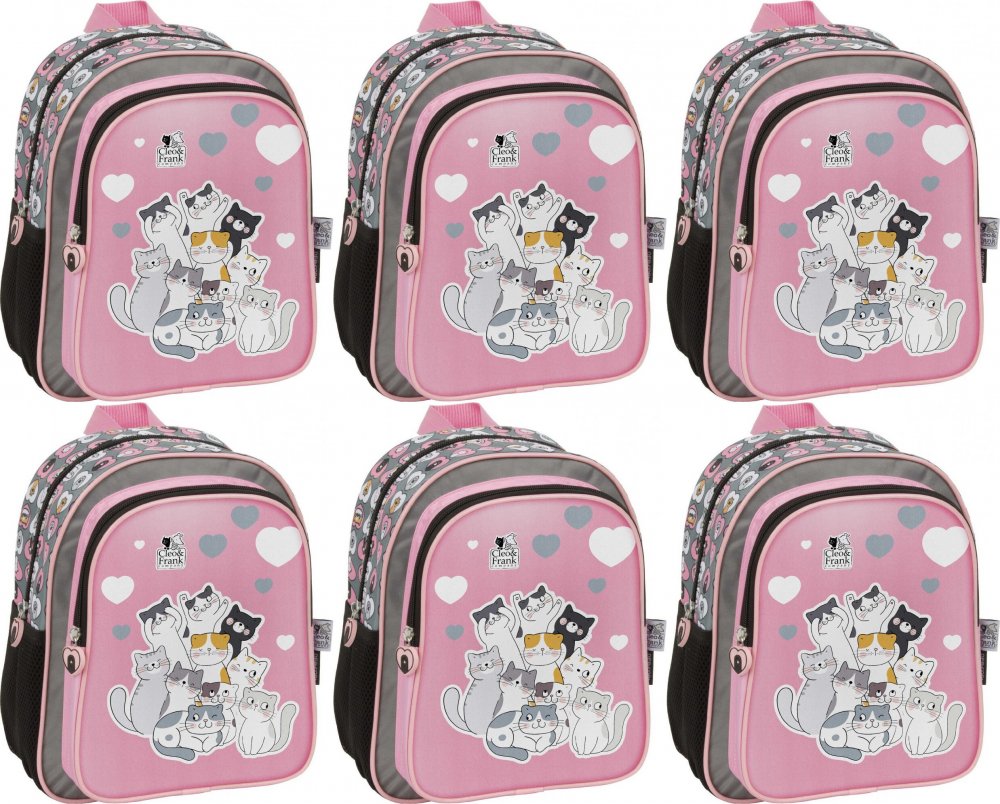 6x Plecak dla przedszkolaka Derform Cleo&Frank 39 (Kot), jednokomorowy, 9l, 29x23x14cm, szary