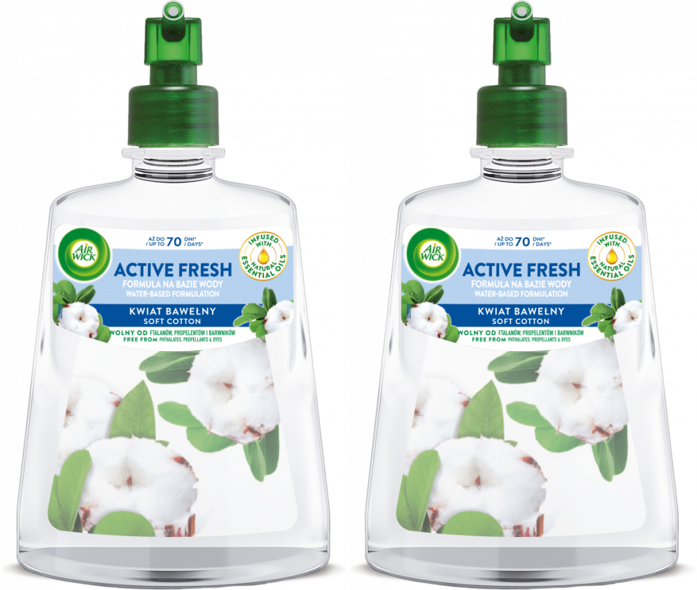 2x Wkład do odświeżacza automatycznego Air Wick Active Fresh, kwiat bawełny, 228ml