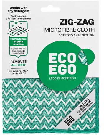 Ściereczka z mikrofibry Eco Ego Zig-Zag, antybakteryjna, uniwersalna, 35x35cm, 1 sztuka, zielono-biały