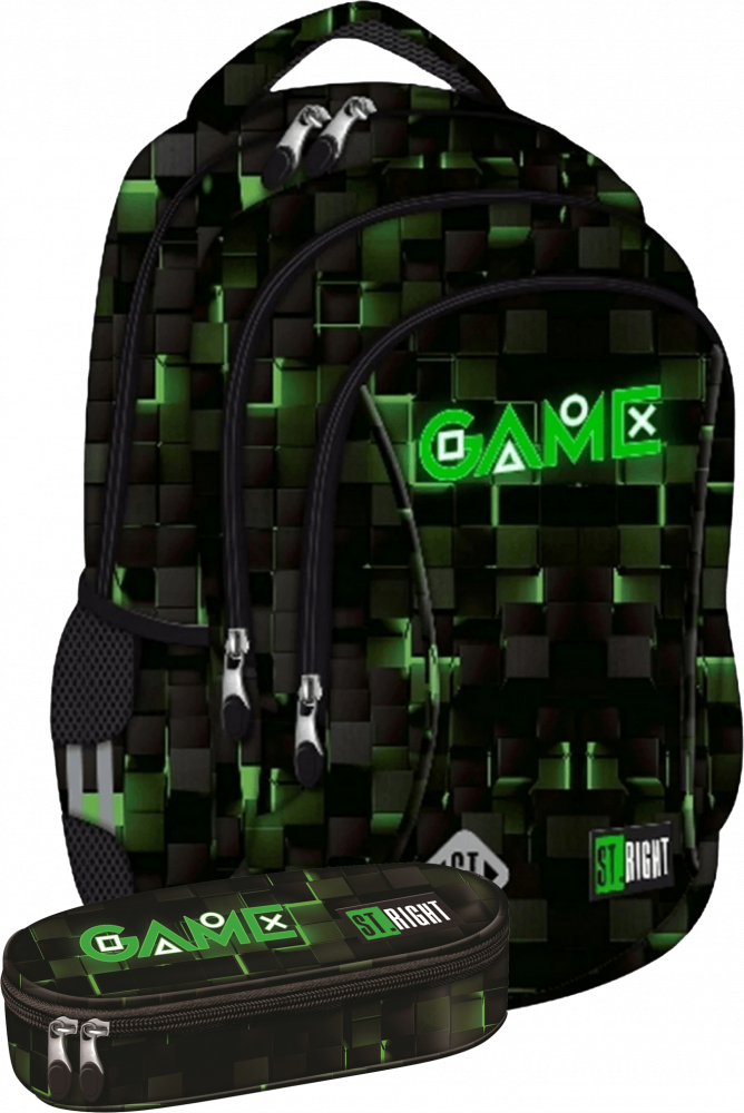 Zestaw: Plecak + piórnik saszetka St.Right Green Game