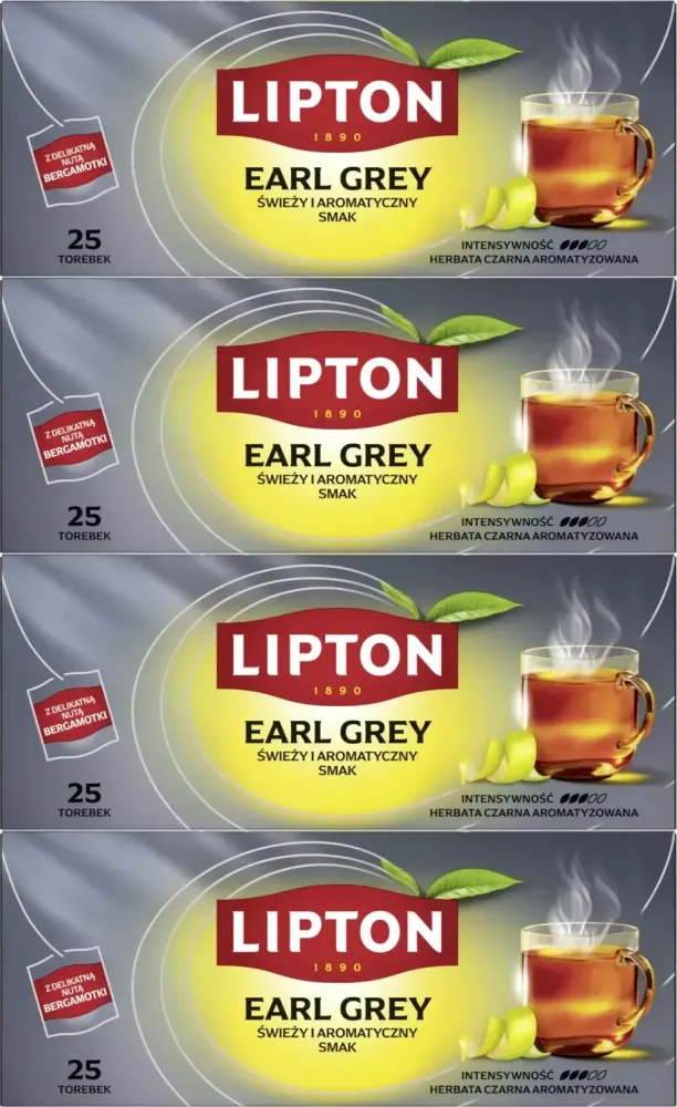 4x Herbata Earl Grey w torebkach Lipton, 25 sztuk x 1.5g