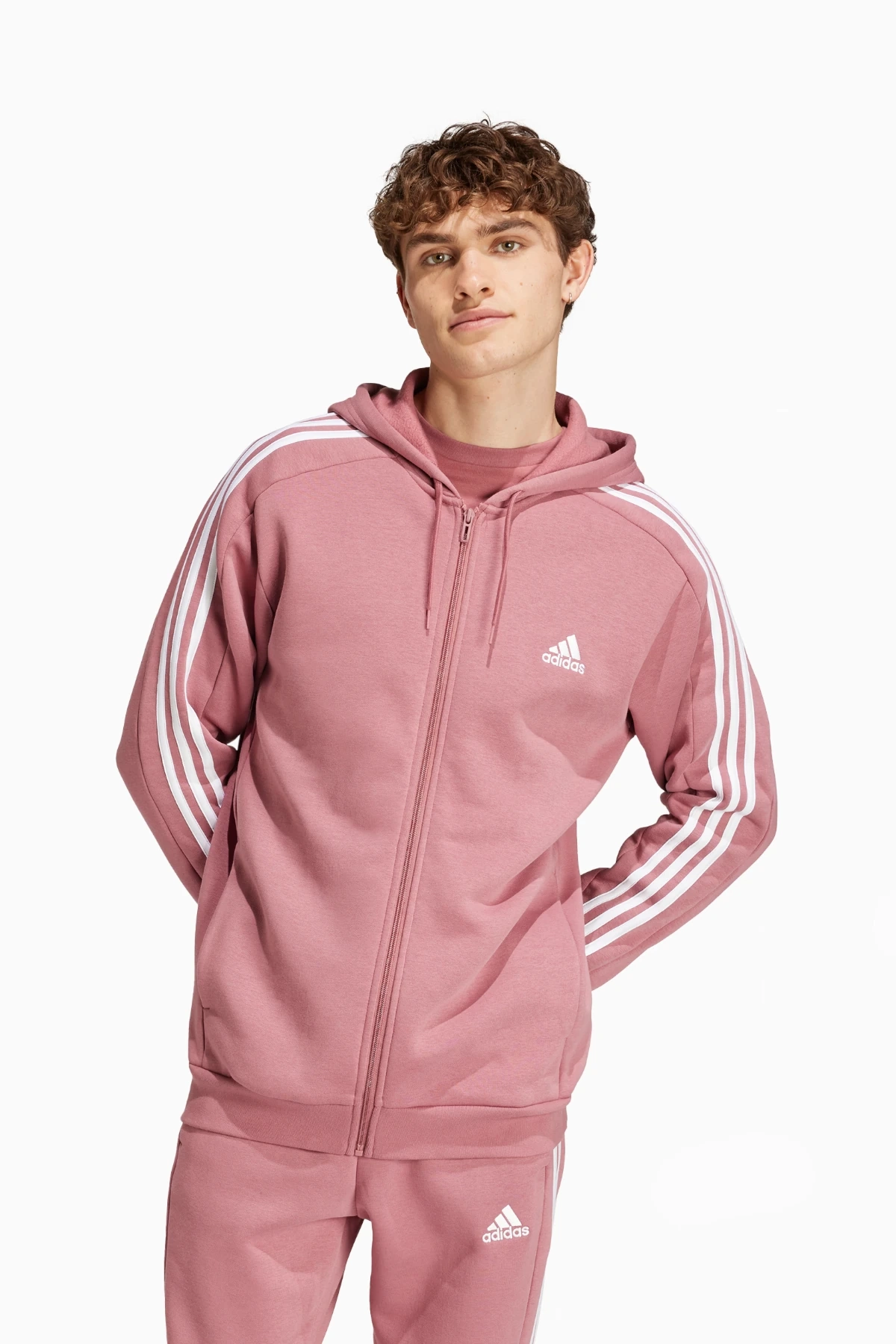 Bluza z kapturem adidas Essentials Fleece 3S FZ - Różowy